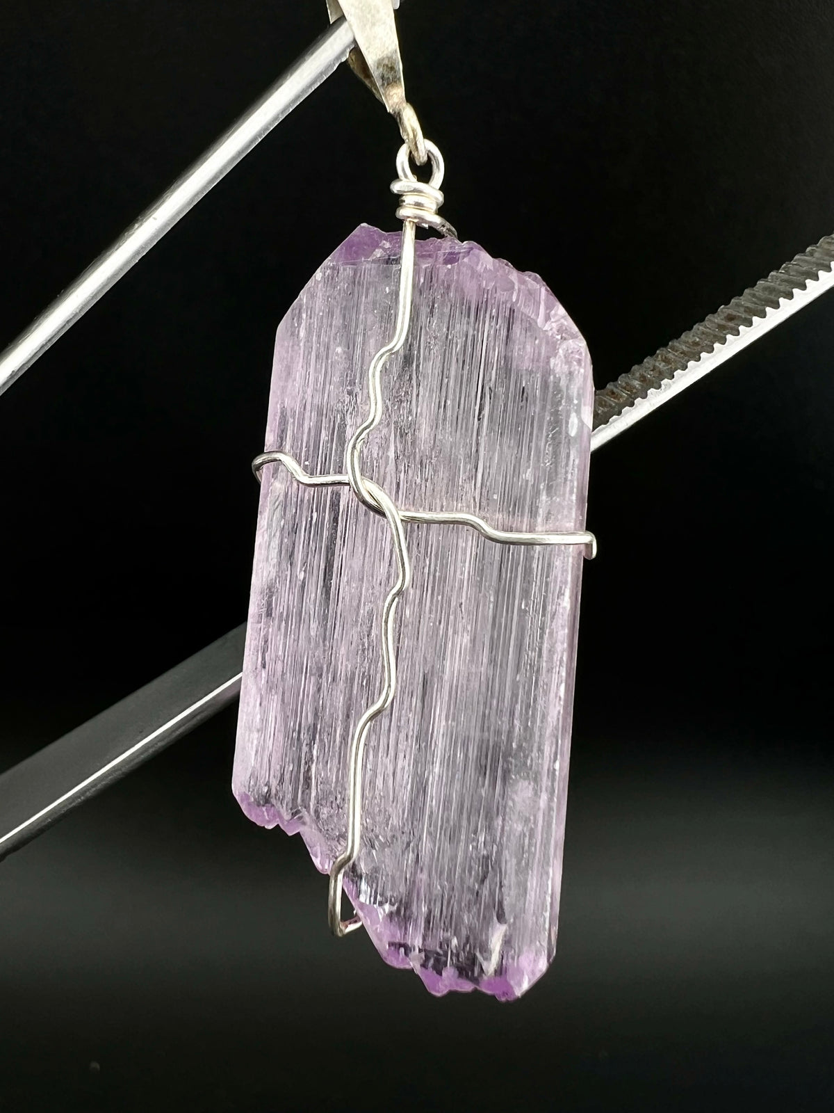 Natural Pink Kunzite Crystal Pendant, Raw Kunzite Wire Wrapped Jewelry - 11 Grams