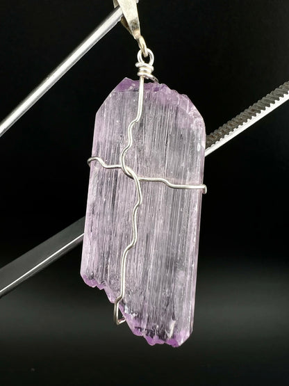 Natural Pink Kunzite Crystal Pendant, Raw Kunzite Wire Wrapped Jewelry - 11 Grams