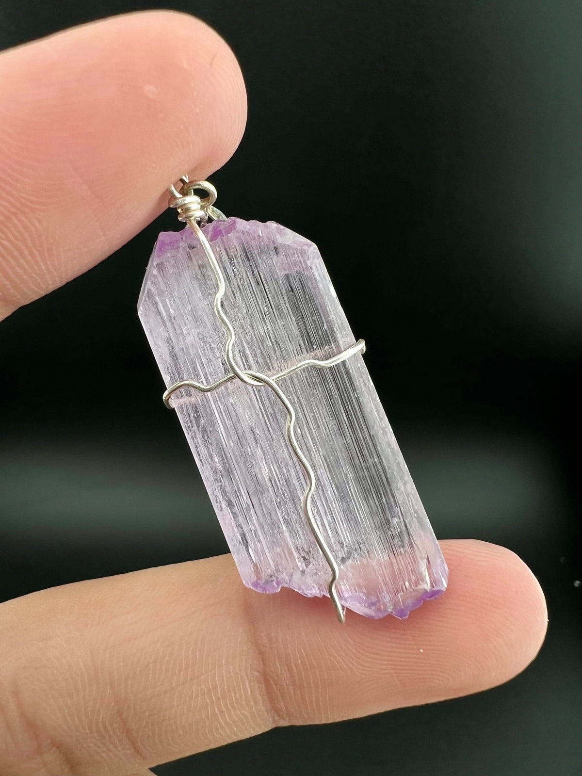 Natural Pink Kunzite Crystal Pendant, Raw Kunzite Wire Wrapped Jewelry - 11 Grams