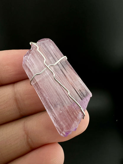Natural Pink Kunzite Crystal Pendant, Raw Kunzite Wire Wrapped Jewelry - 11 Grams