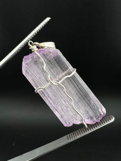 Natural Pink Kunzite Crystal Pendant, Raw Kunzite Wire Wrapped Jewelry - 11 Grams