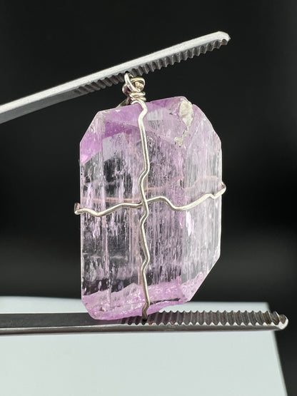 Natural Pink Kunzite Crystal Pendant, Raw Kunzite Wire Wrapped Jewelry 12g