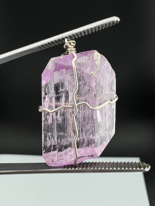 Natural Pink Kunzite Crystal Pendant, Raw Kunzite Wire Wrapped Jewelry 12g