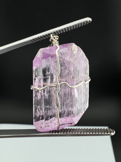 Natural Pink Kunzite Crystal Pendant, Raw Kunzite Wire Wrapped Jewelry 12g