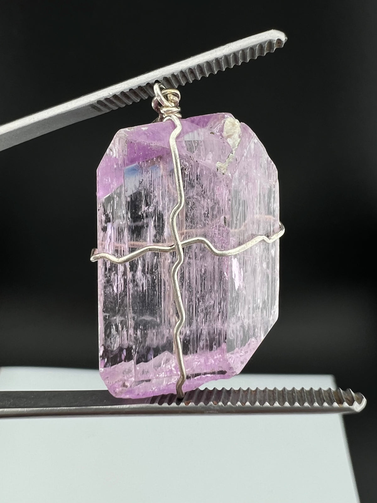 Natural Pink Kunzite Crystal Pendant, Raw Kunzite Wire Wrapped Jewelry 12g