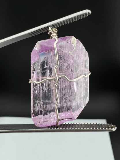 Natural Pink Kunzite Crystal Pendant, Raw Kunzite Wire Wrapped Jewelry 12g