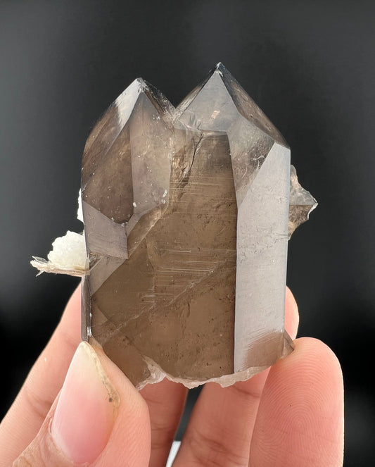 Smokey Quartz Crystal with Spessertite Garnet and Schorl From Pakistan - 63 Grams