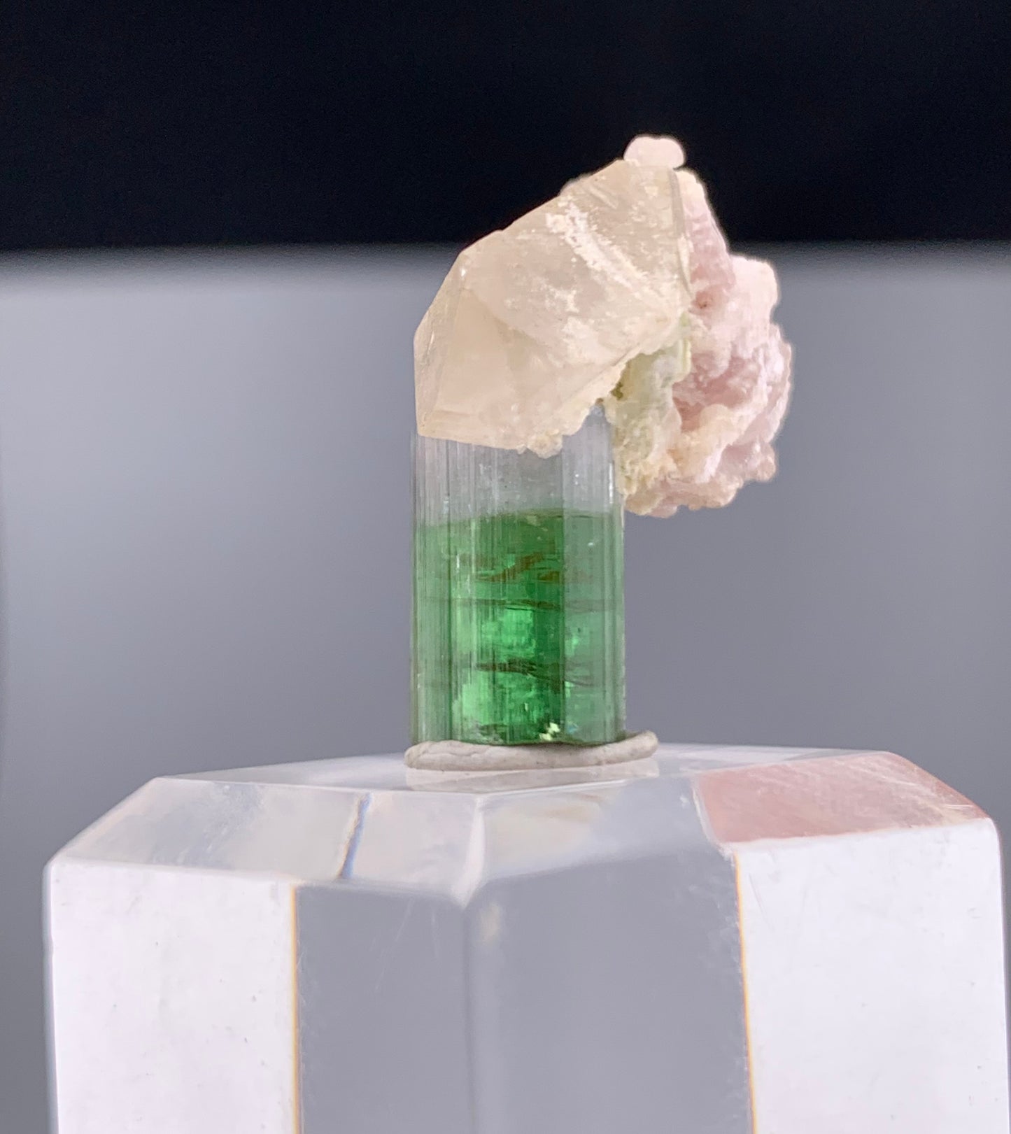 Bi-color Tourmaline Crystal With Quartz And Leapodolite from Afghanistan – 25.80 Carats