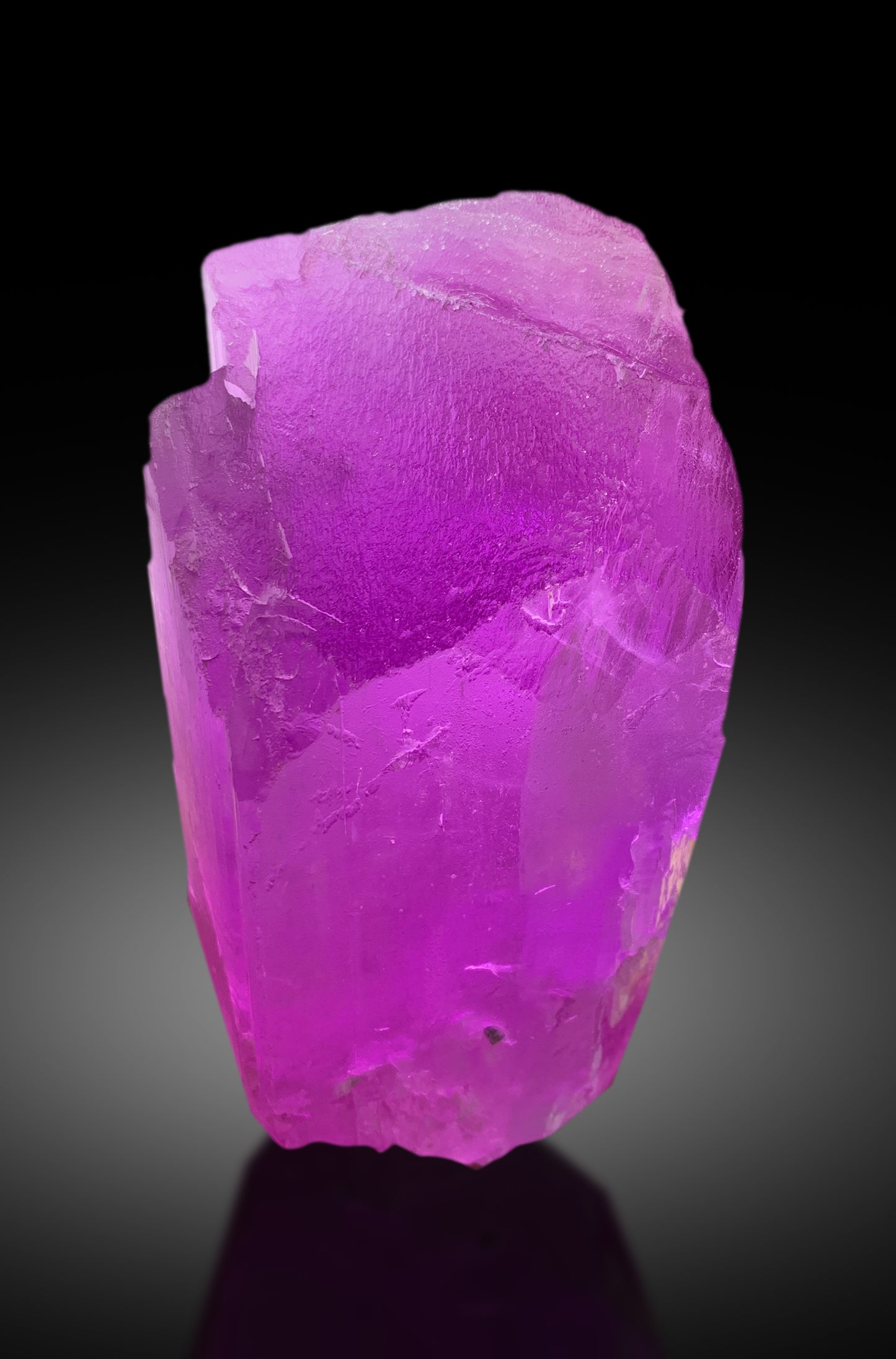 Kunzite crystal dimensions 124 by 72 by 63 mm
Deep pink kunzite crystal back angle view