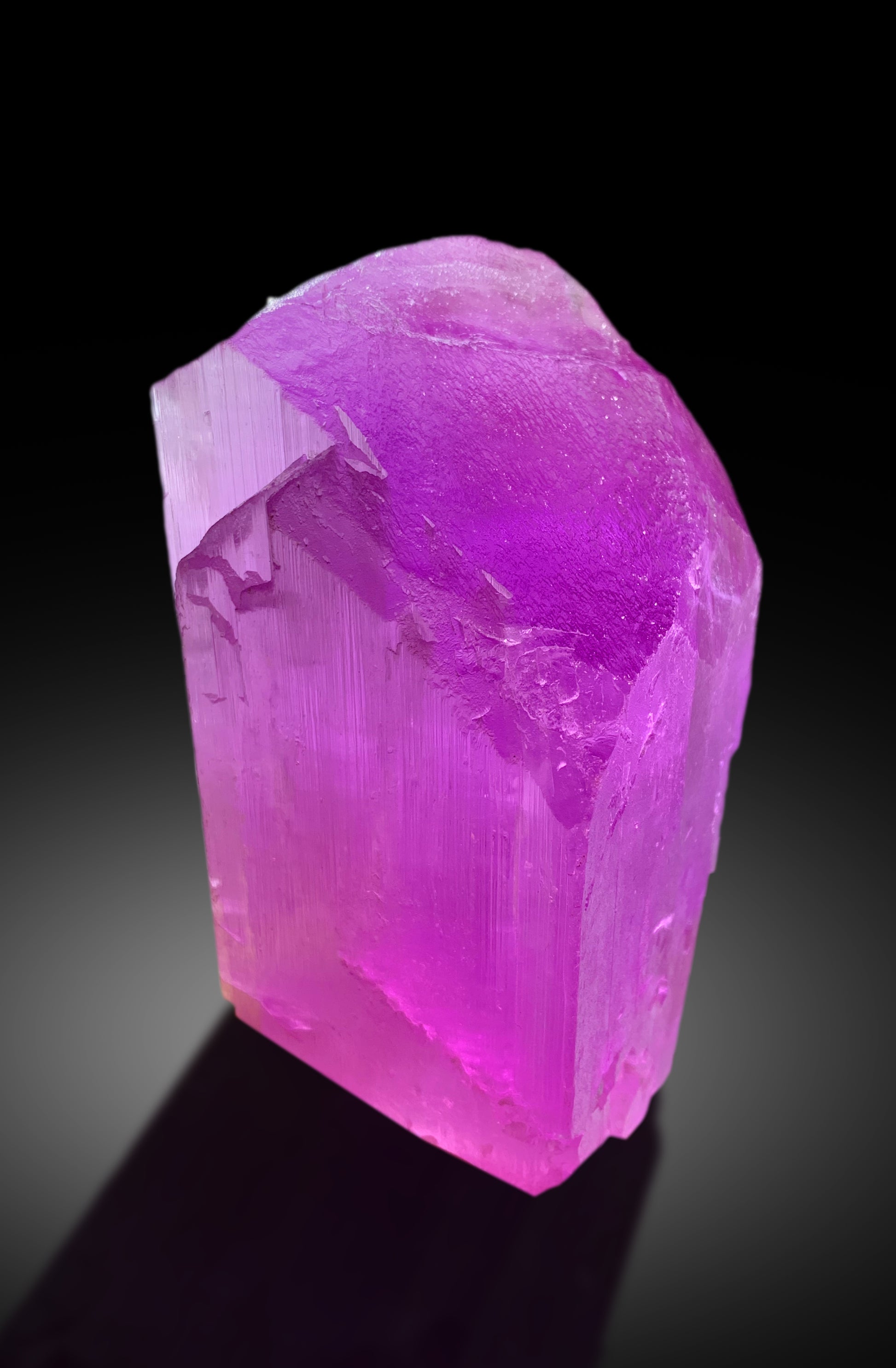Kunzite crystal with scale reference for size
Fully terminated point of natural kunzite crystal