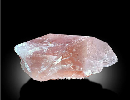 Morganite crystal dimensions 144 by 77 by 50 mm
Pink morganite crystal back angle view
Rich pink color detail on morganite crystal