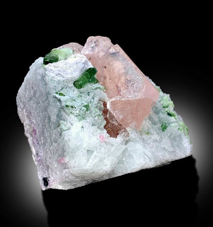 Morganite crystal dimensions 57 by 20 by 20 mm
Combination specimen back angle view
