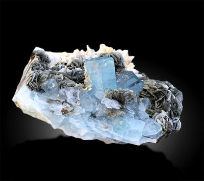 Large aquamarine crystal specimen on calcite matrix
Collector grade aquamarine mineral specimen
