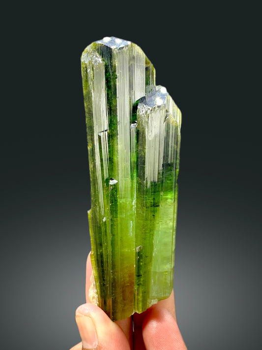 Natural green tourmaline crystal with stepwise terminations
Terminated green tourmaline crystal from Afghanistan, 159 grams