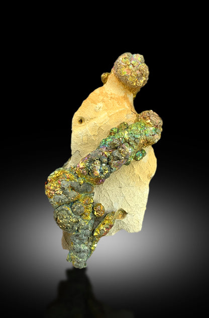 Natural iron sulfide pyrite specimen with iridescent tarnish
Pyrite mineral specimen, 118x57x41mm, collector piece