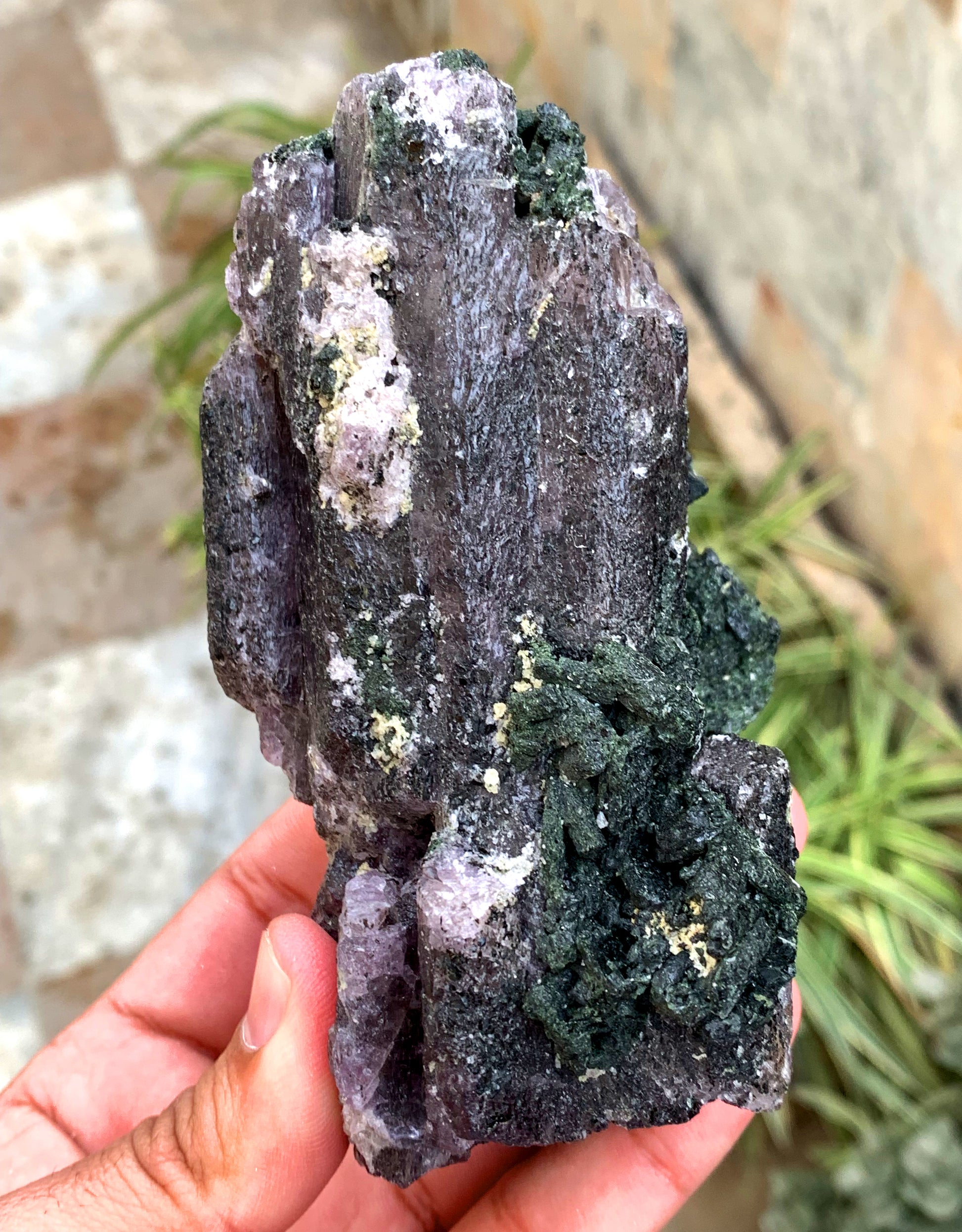 Purple scapolite specimen size comparison 127 x 55 x 68 mm
Natural purple scapolite crystal video showing true color