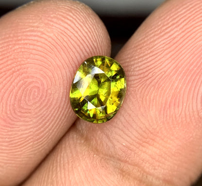 Natural sphene gemstone, 1.10 carat, top view
Sphene gemstone from Skardu, Pakistan, macro detail