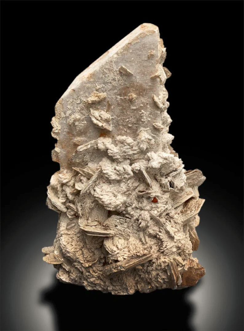 Natural topaz crystal cluster with orange microlite
Museum grade topaz specimen on microcline feldspar