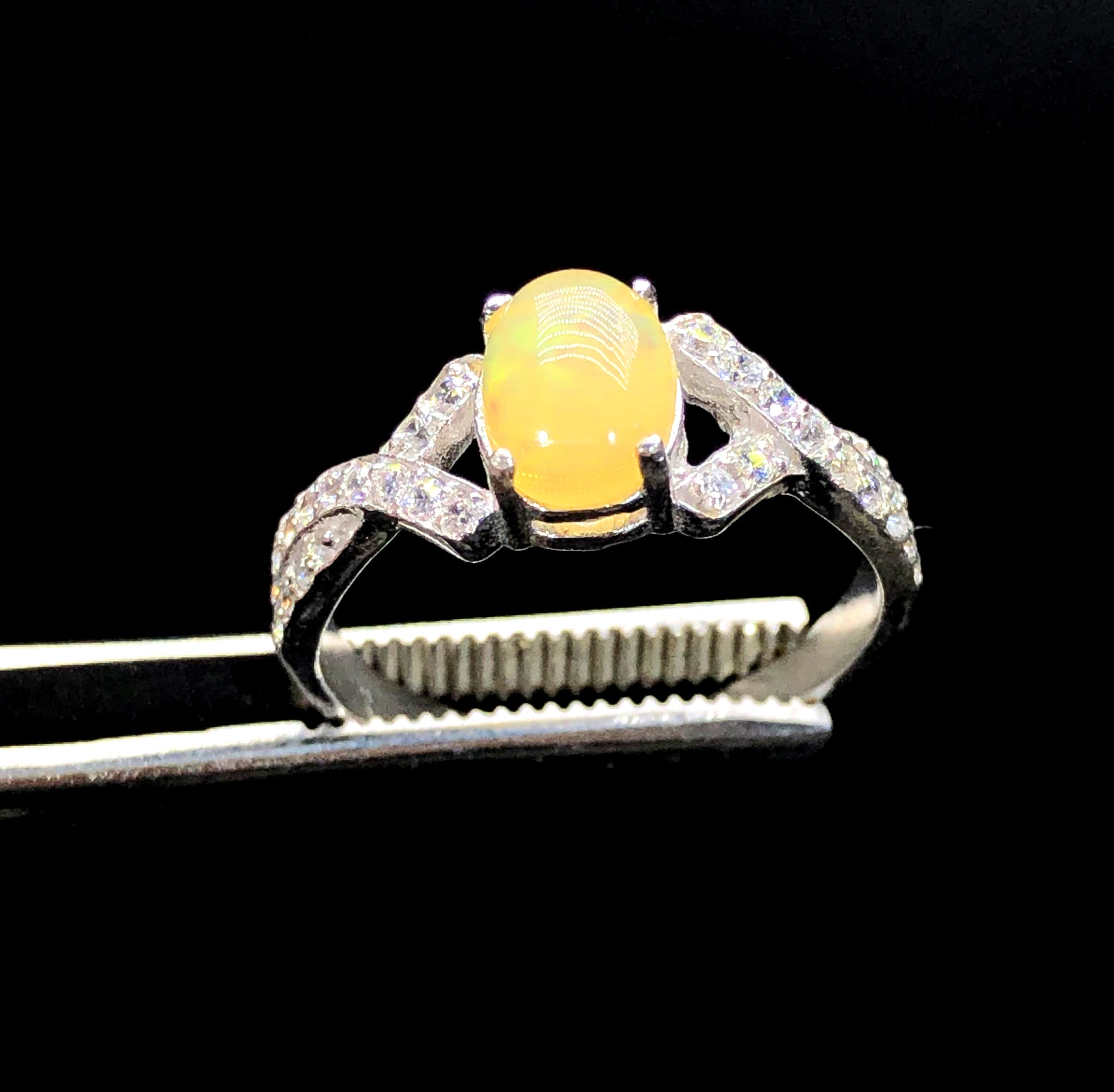 October birthstone opal ring with zircon accents
Natural Ethiopian opal ring gift for her
