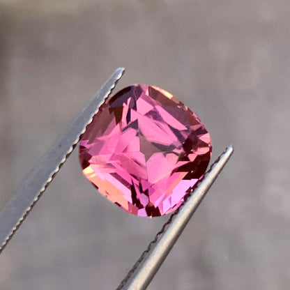 Pink cushion cut tourmaline weighing 4.10 carats
Eye clean pink tourmaline from Afghanistan, face-up