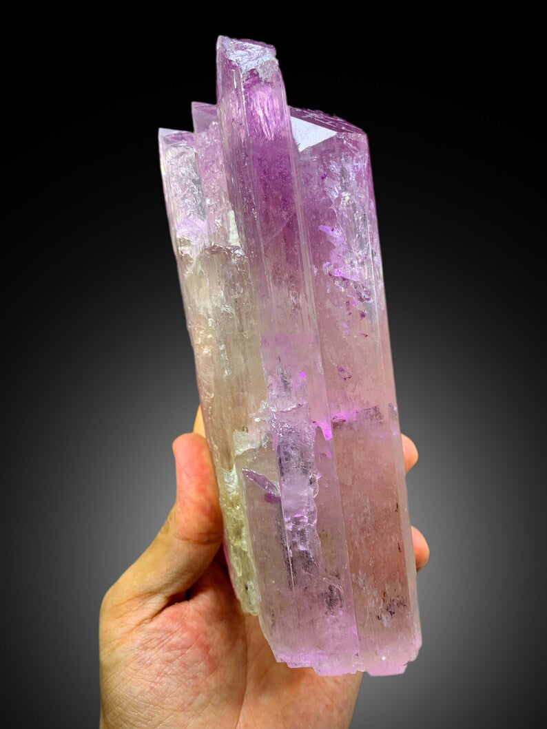 Pink kunzite mineral specimen full length view