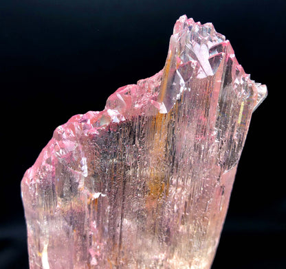 Raw kunzite mineral specimen, collector grade clarity
Pink kunzite stone front view, full crystal structure