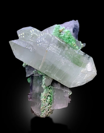 Pink kunzite with green tourmaline and quartz crystals
Kunzite tourmaline combo specimen from Afghanistan, 1985 grams