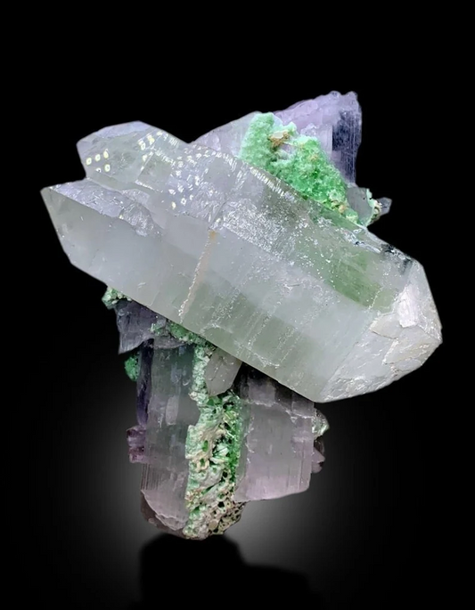 Pink kunzite with green tourmaline and quartz crystals
Kunzite tourmaline combo specimen from Afghanistan, 1985 grams