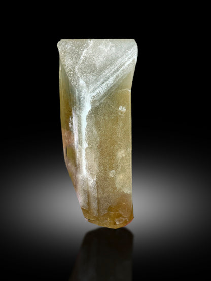 Rare mineral danburite specimen, front angle
Natural untreated danburite crystal, top view
Danburite crystal, termination point detail
Terminated danburite specimen, collector display