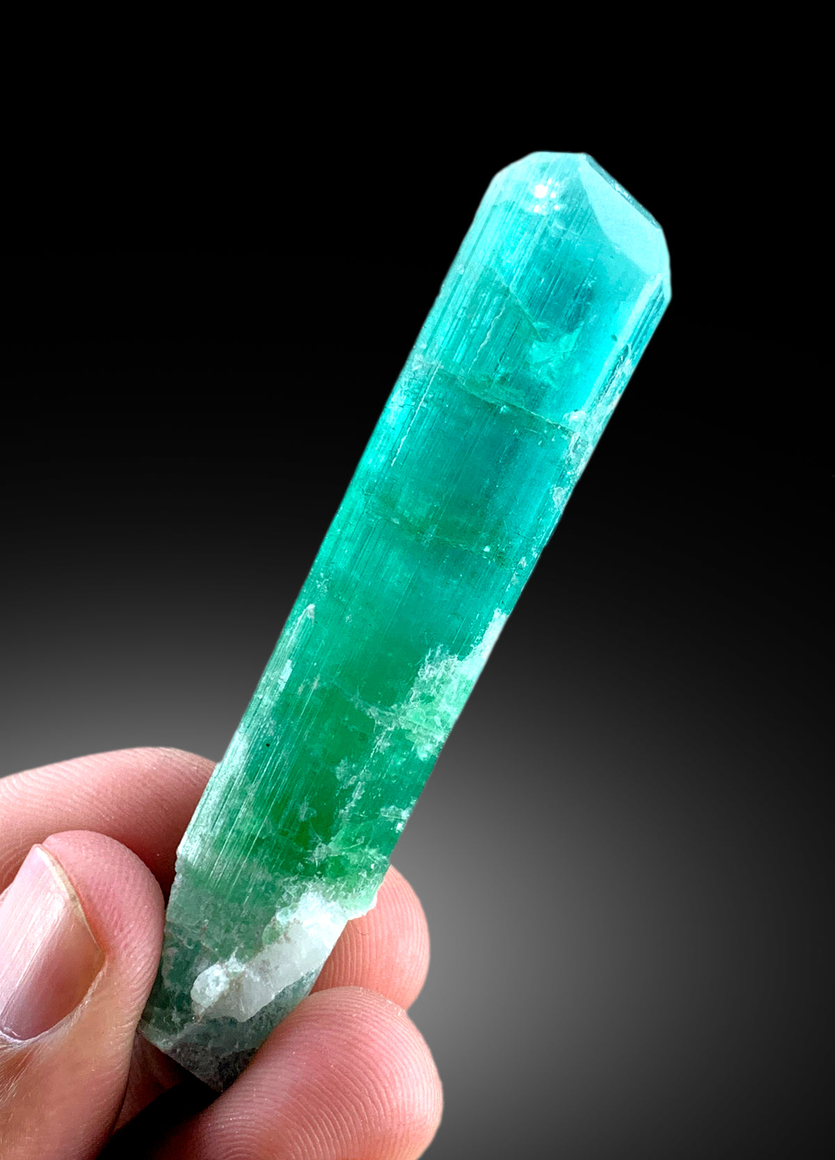 Raw tourmaline stone, 77x16x13mm, side view
Natural untreated tourmaline crystal, front angle