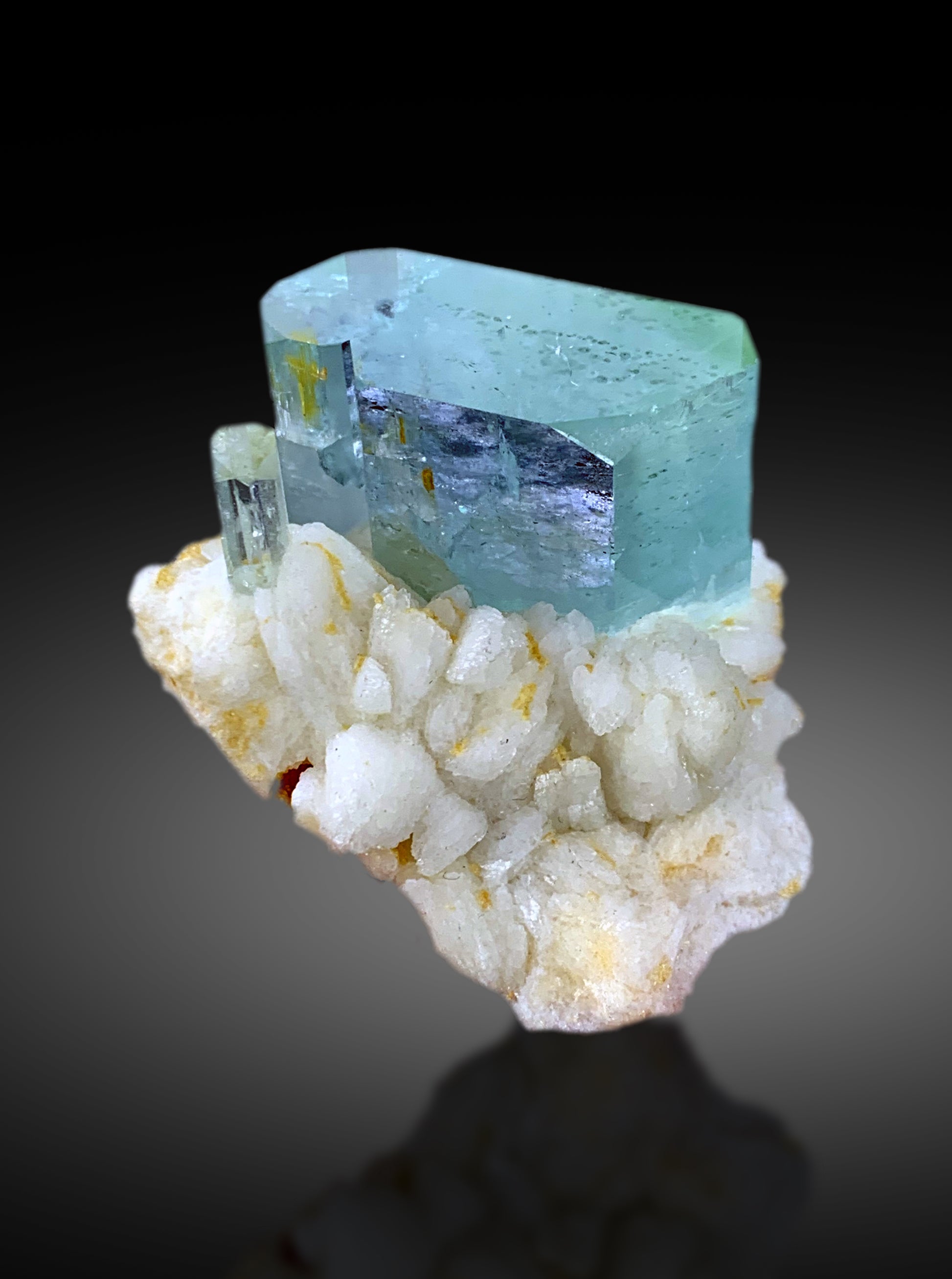 Aquamarine crystal transparency light passing through
Shigar Valley aquamarine albite collector specime