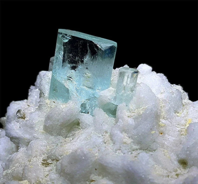 Gem clarity aquamarine crystal light passing through body
Shigar Valley aquamarine feldspar specimen collector grade