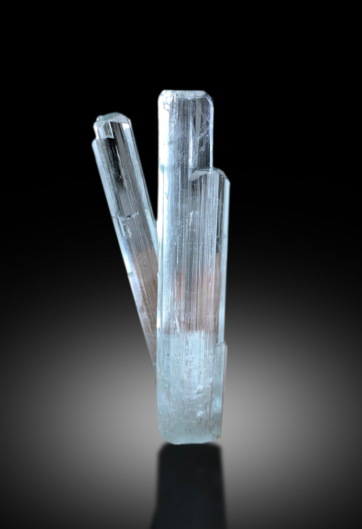 Natural aquamarine crystal pair, top down view
Sky blue aquamarine specimen, macro detail