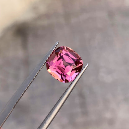Table facet of a pink tourmaline gemstone
Pavilion view of a cushion cut pink tourmaline
Soft pink color in a loose Afghan tourmaline