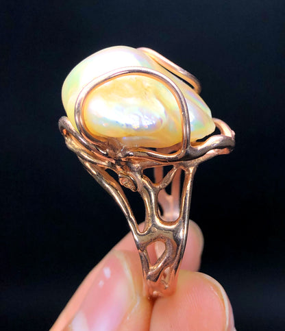 Sterling silver 925 pearl ring adjustable band
Unique baroque pearl engagement ring handmade