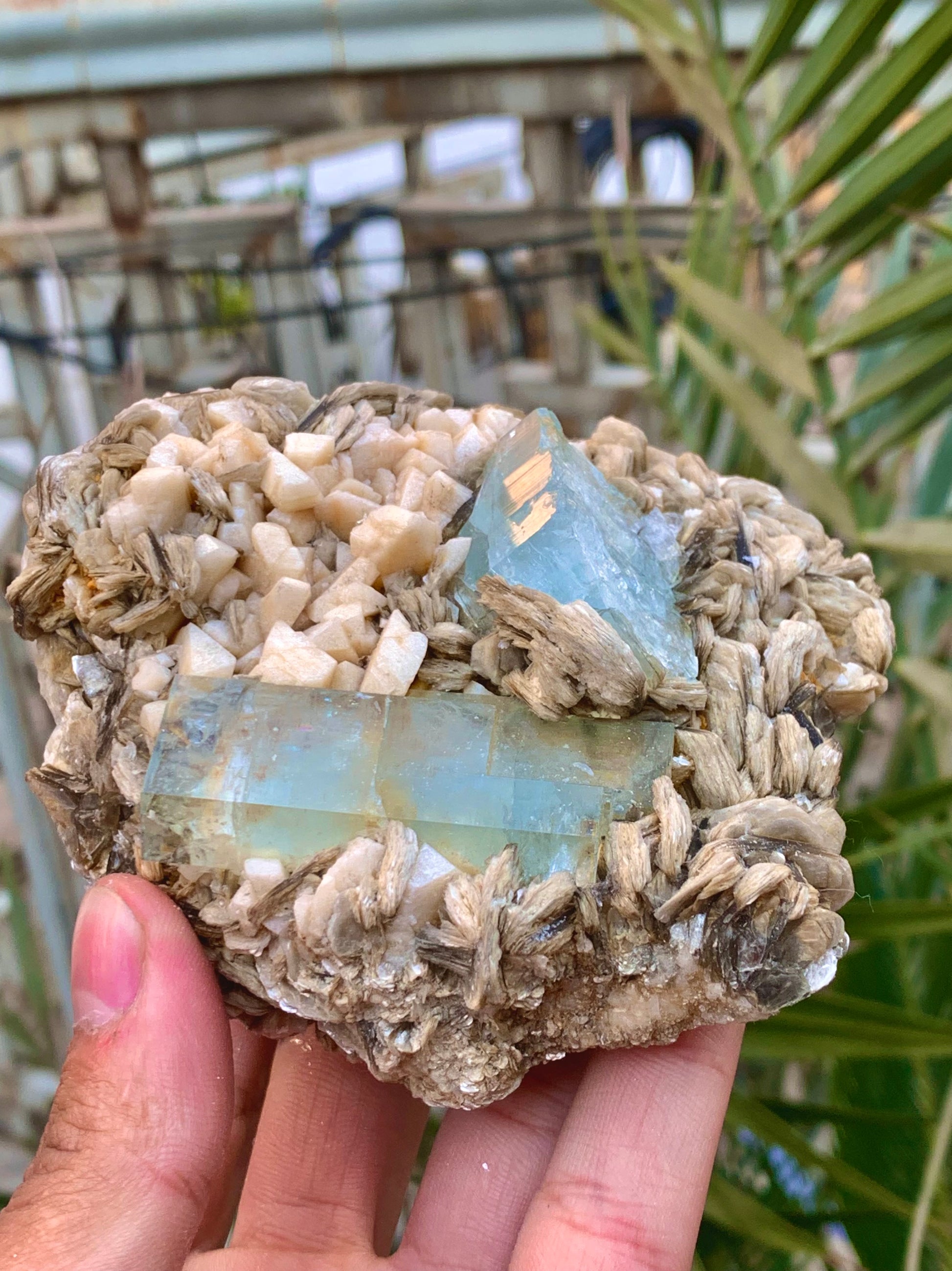 Sky blue aquamarine mineral specimen full length view
603 gram aquamarine crystal complete profile
Substantial raw aquamarine crystal from Skardu