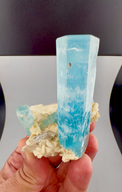 Terminated sky blue aquamarine crystals on matrix