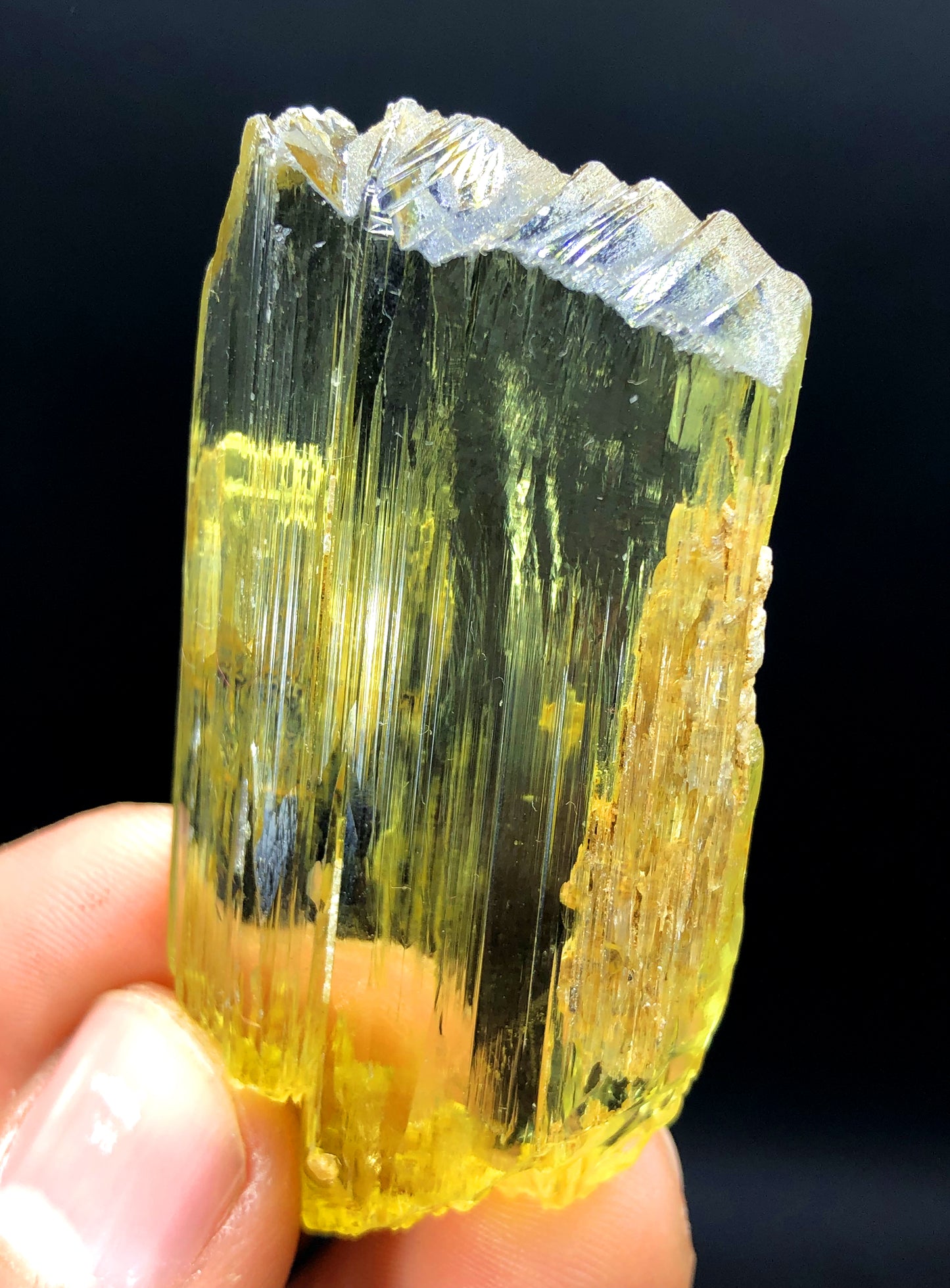 Top view of 34 gram triphane kunzite specimen
Triphane crystal with scale reference for size