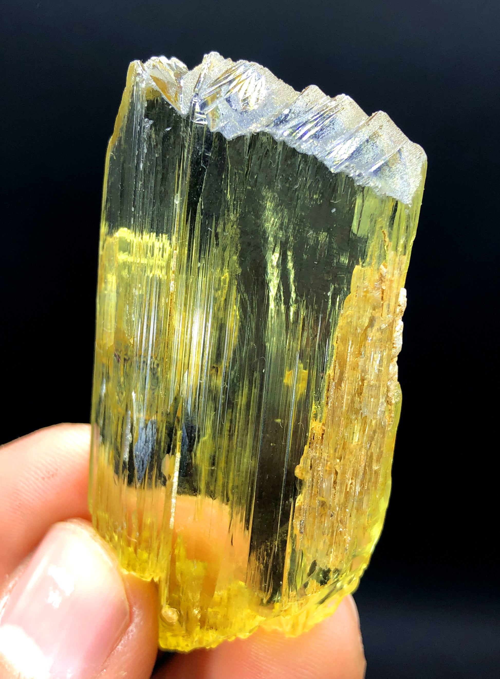 Top view of 34 gram triphane kunzite specimen
Triphane crystal with scale reference for size