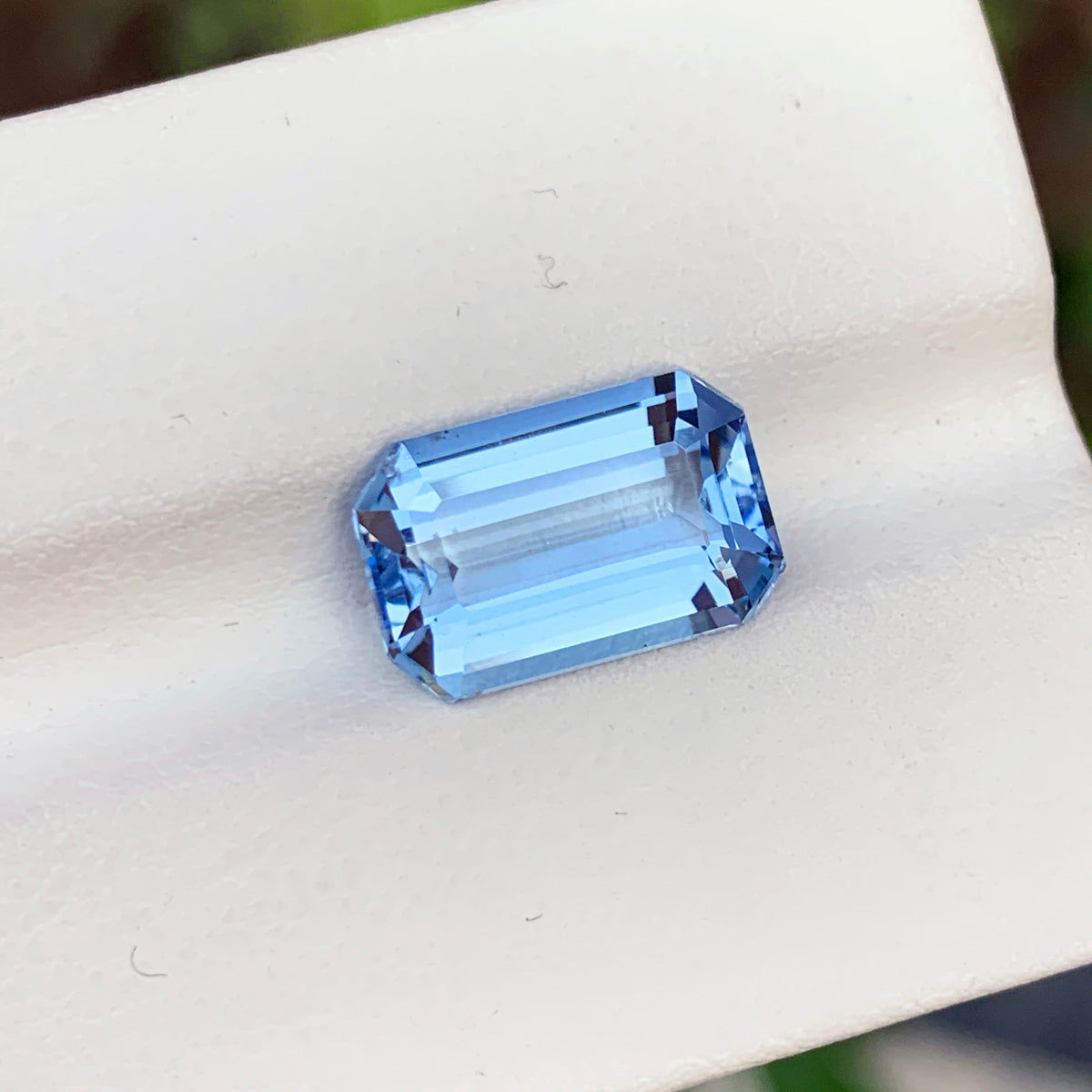 Top view of 4.05 carat aquamarine gemstone
Aquamarine gemstone with scale reference for size