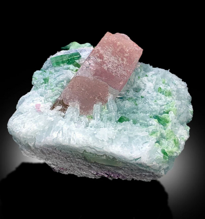 Top view of 480 gram combination mineral specimen
Morganite tourmaline specimen with scale reference