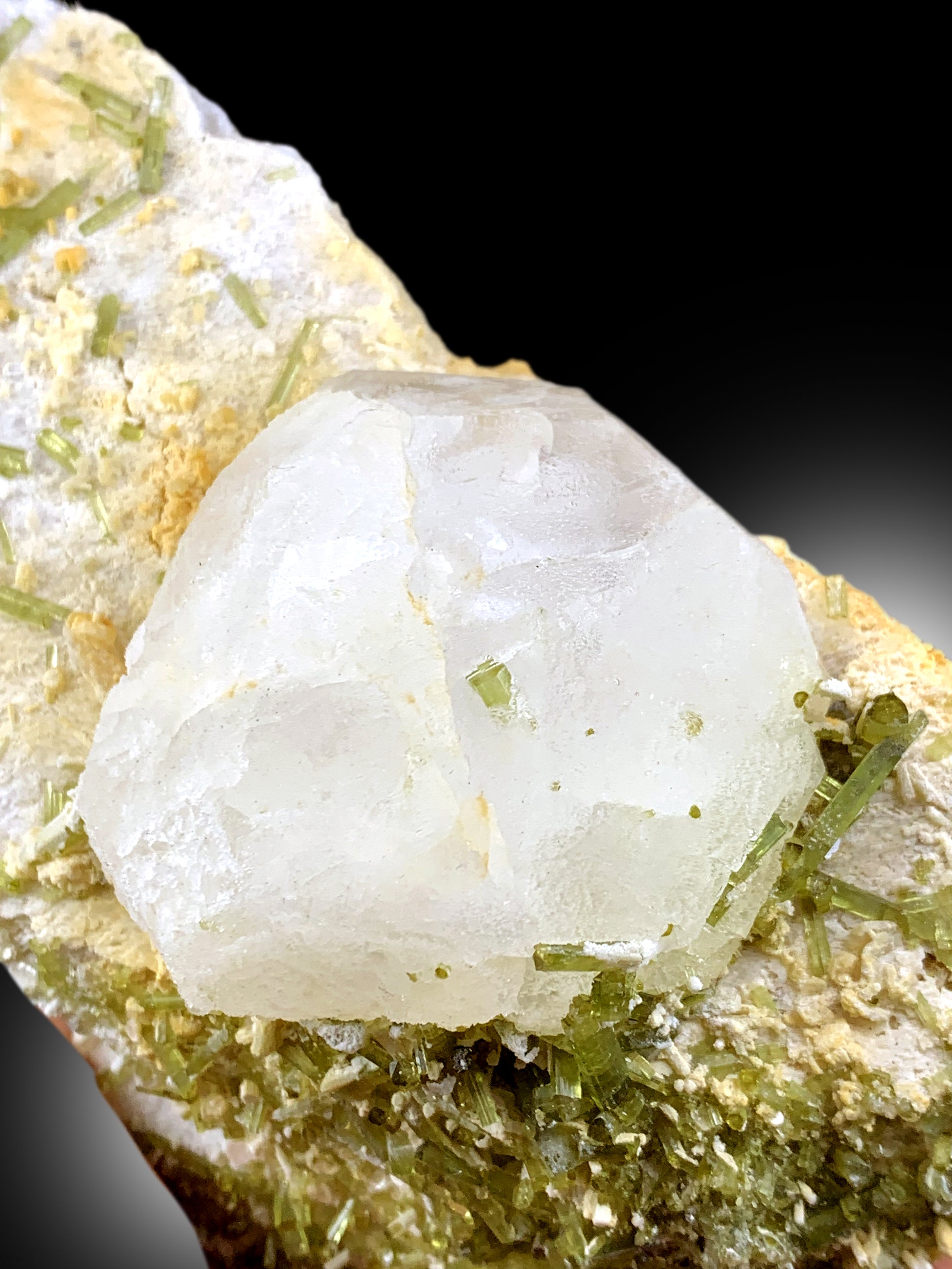 Top view of 560 gram tourmaline specimen
Green tourmaline cluster with scale reference for size