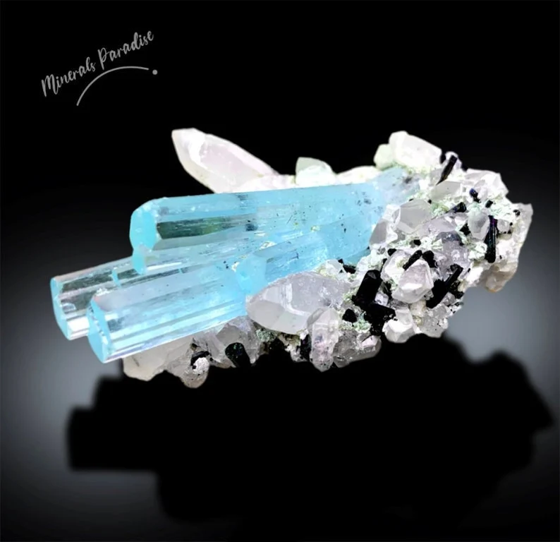 Top view of 60 gram aquamarine combination specimen
Aquamarine crystal with scale reference for size