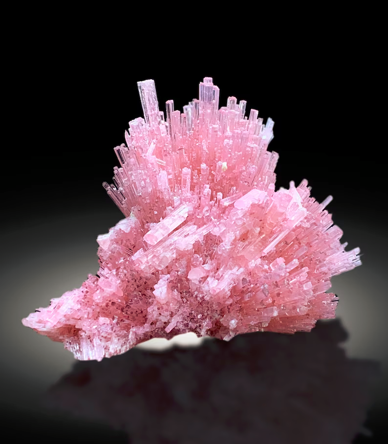 Tourmaline cluster dimensions 100 by 69 by 70 mm
Pink tourmaline cluster back angle view