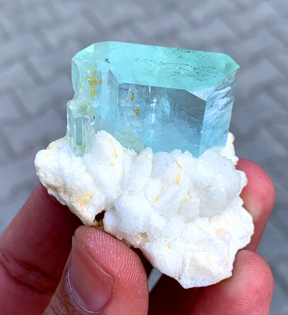 Transparent aquamarine crystal light transmission close-up