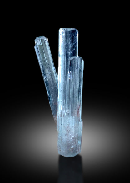Transparent sky blue aquamarine, collector display
Aquamarine crystal twin, close color detail