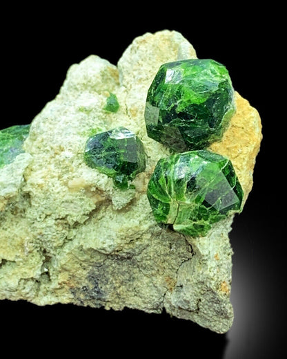 Bright green garnet mineral display piece
Untreated Demantoid Garnet crystal cluster