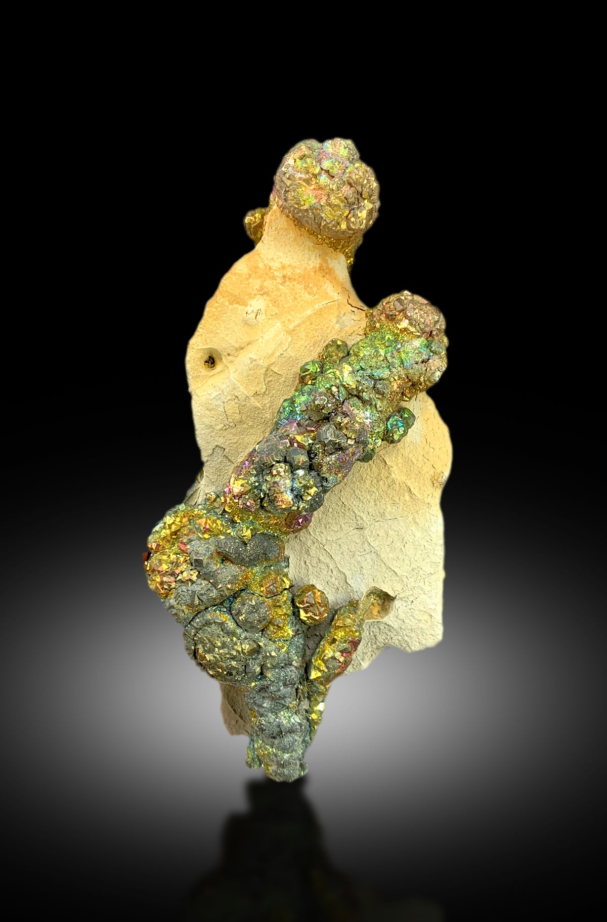 Untreated pyrite crystal cluster on yellow limonite base