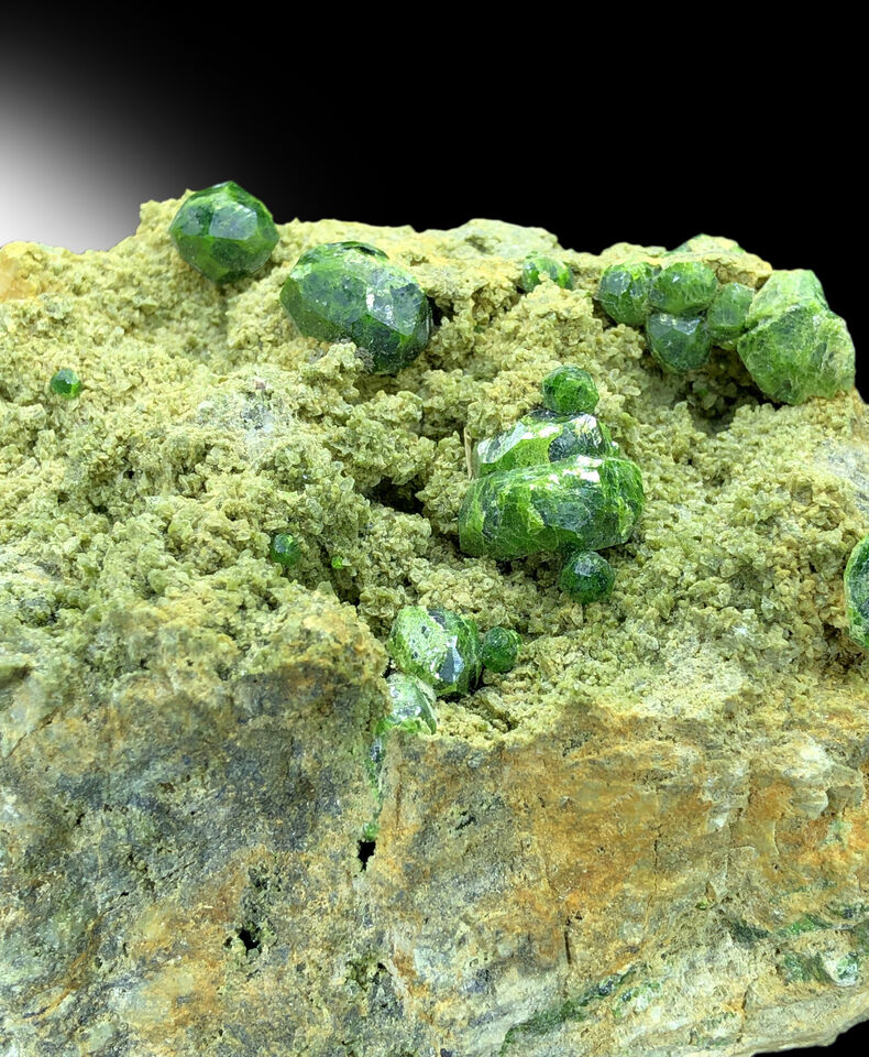 cabinet size green garnet specimen
natural garnet crystals for mineral collection
aesthetic demantoid garnet matrix piece