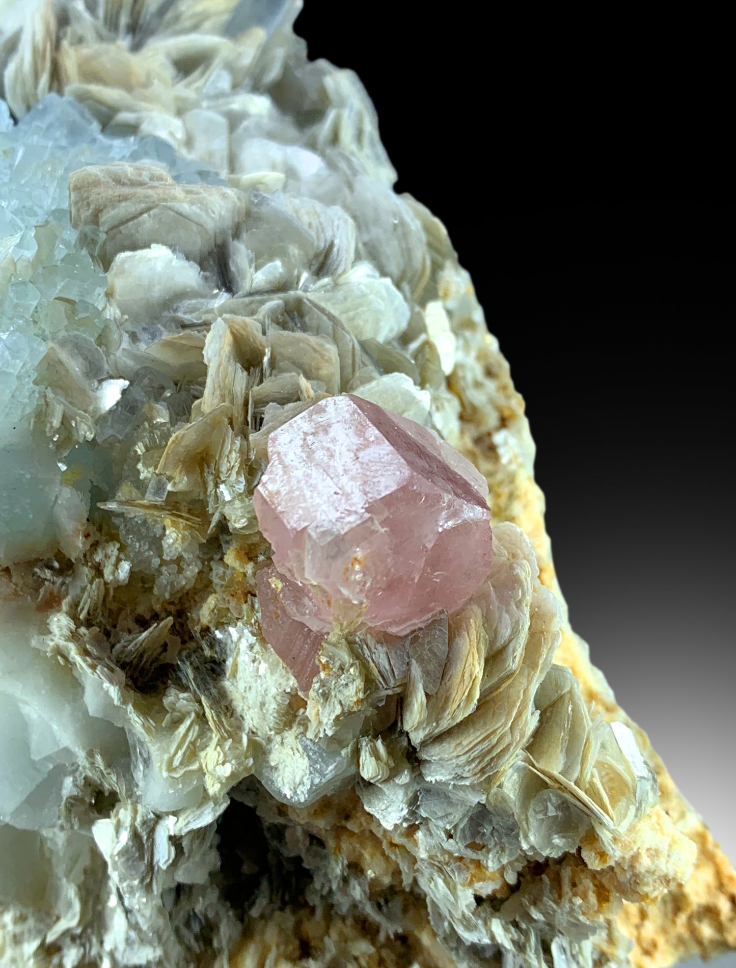 pink apatite crystal with aquamarine
collector aquamarine specimen